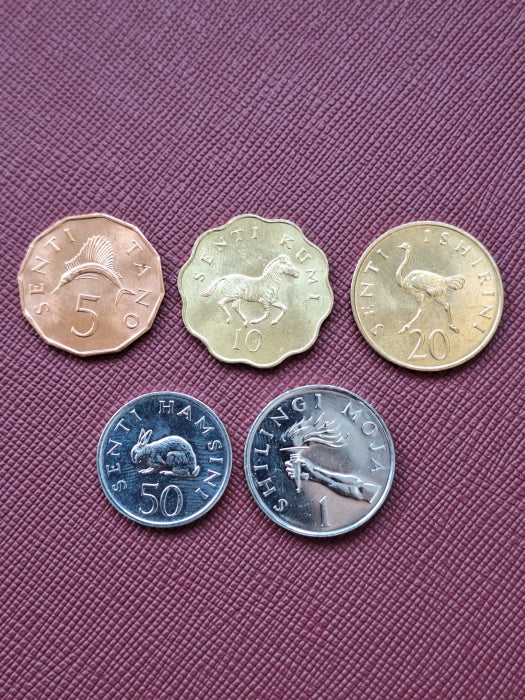 Tanzania set 5 monede 1976-1992, Flora si Fauna, UNC